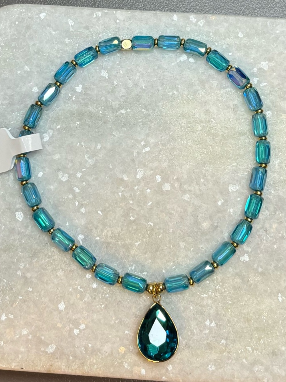 *ANKLET* AB Blue Teardrop with AB Blue Stretchy Anklet - Picture 3 of 6